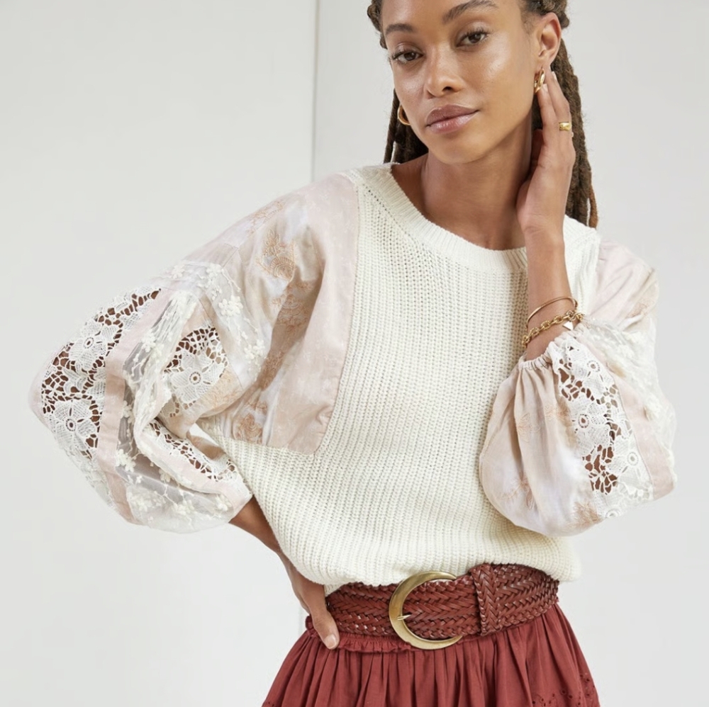 🆕 Pilcro Martine Lace Peasant Sleeve Sweater